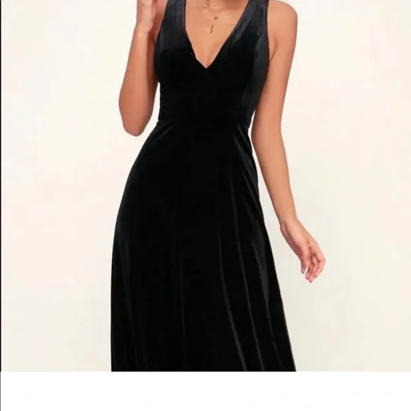 Lulus | Beautiful Night Black Velvet Sleeveless Maxi Dress | Size Small | 100% Polyester